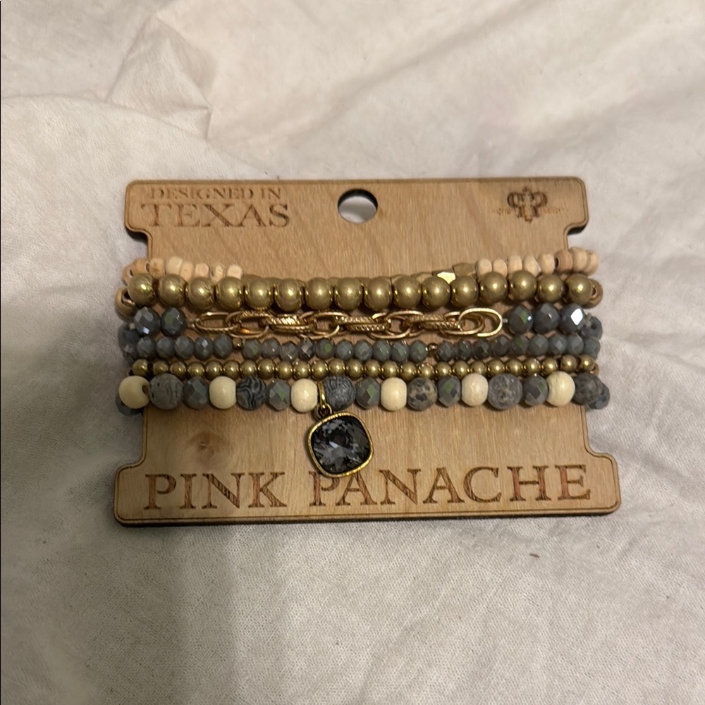 Panache Gold and Gray Layered Bracelet Set